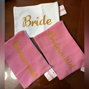 Nwt-👰‍♀️ 3 Cosmetic Bags-1 white Bride, 2 Pink Bridesmaids -Bundle